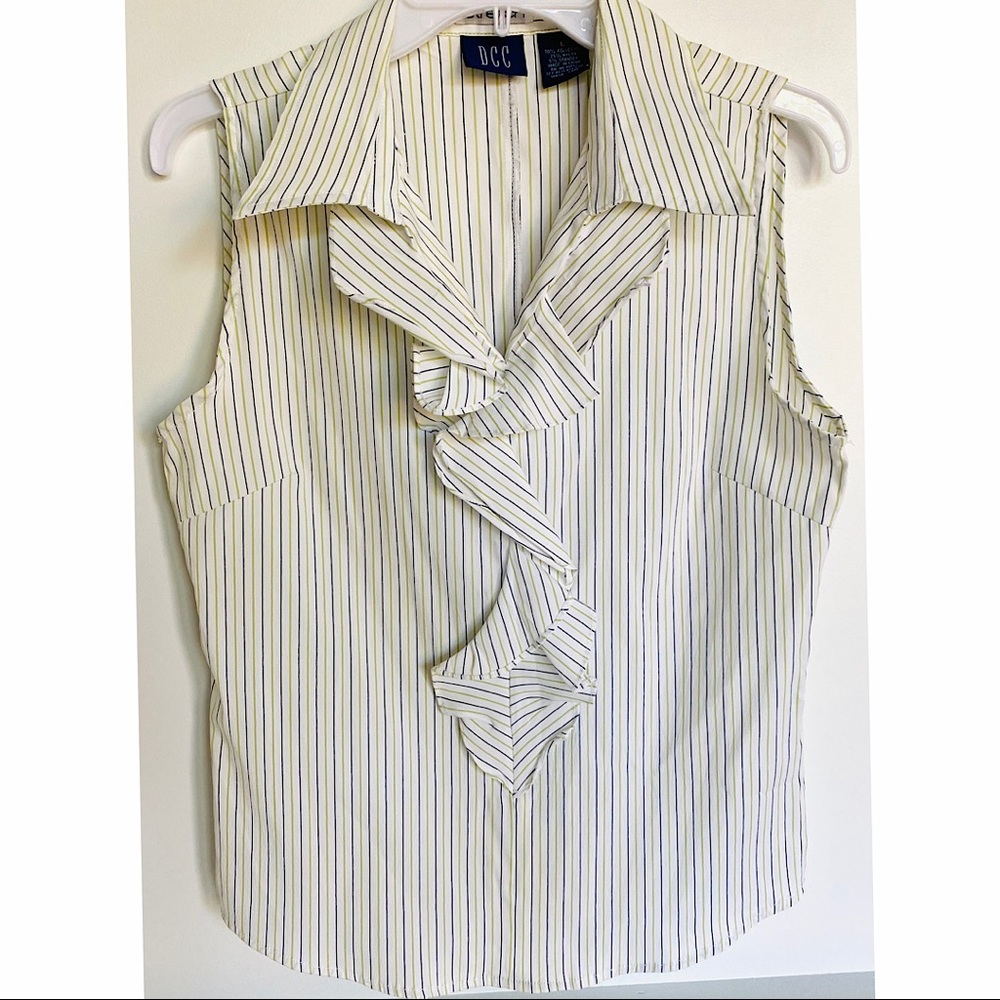 DCC casual womens top- ruffled white sleeveless blouse